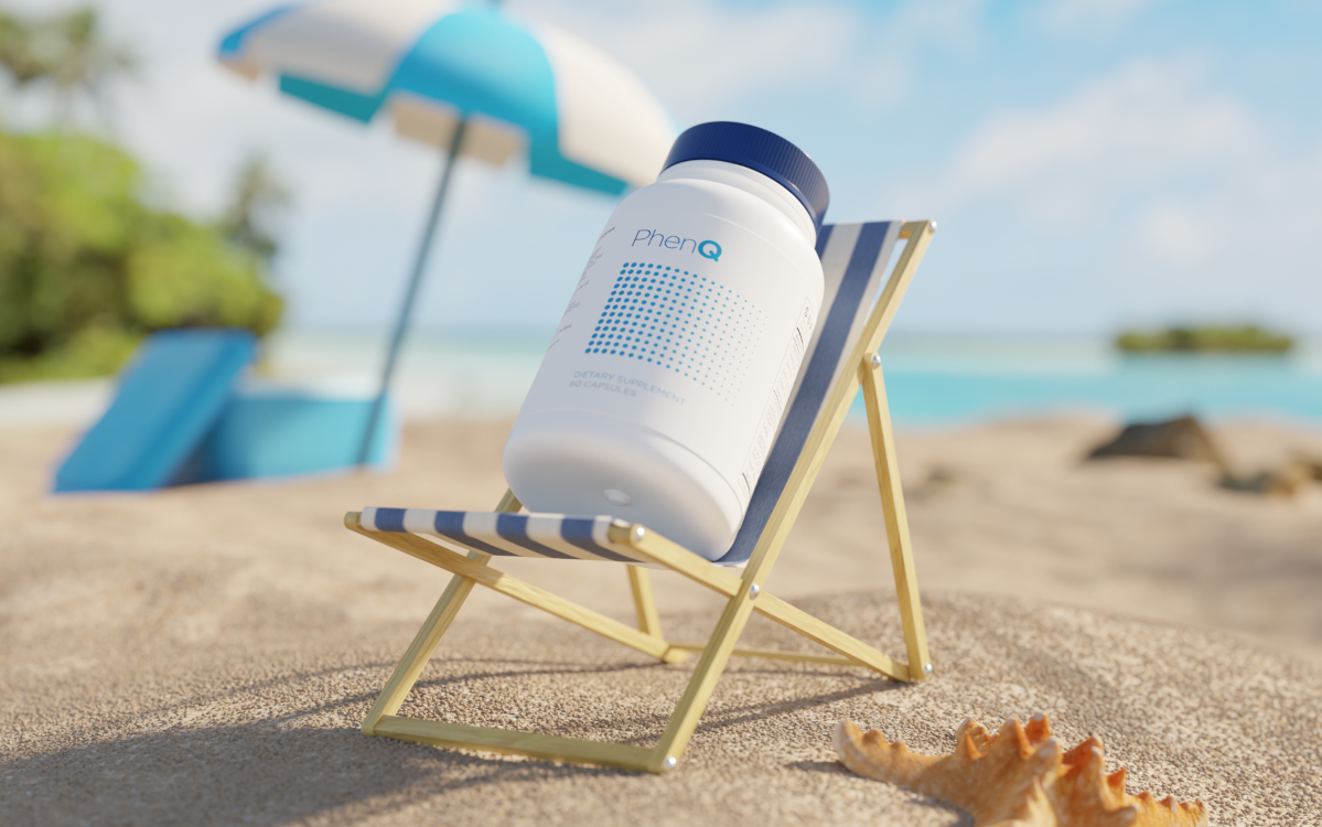 Bottle of PhenQ on the beach