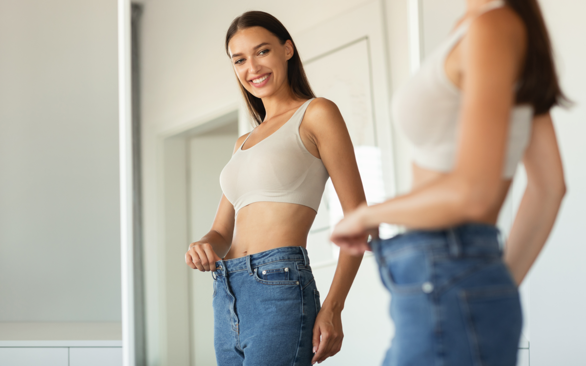 woman with loose jeans