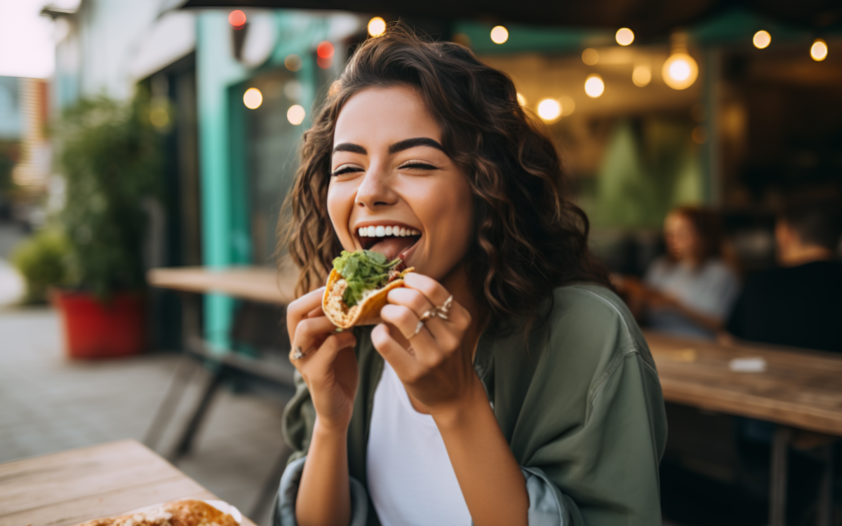 woman eating a snack